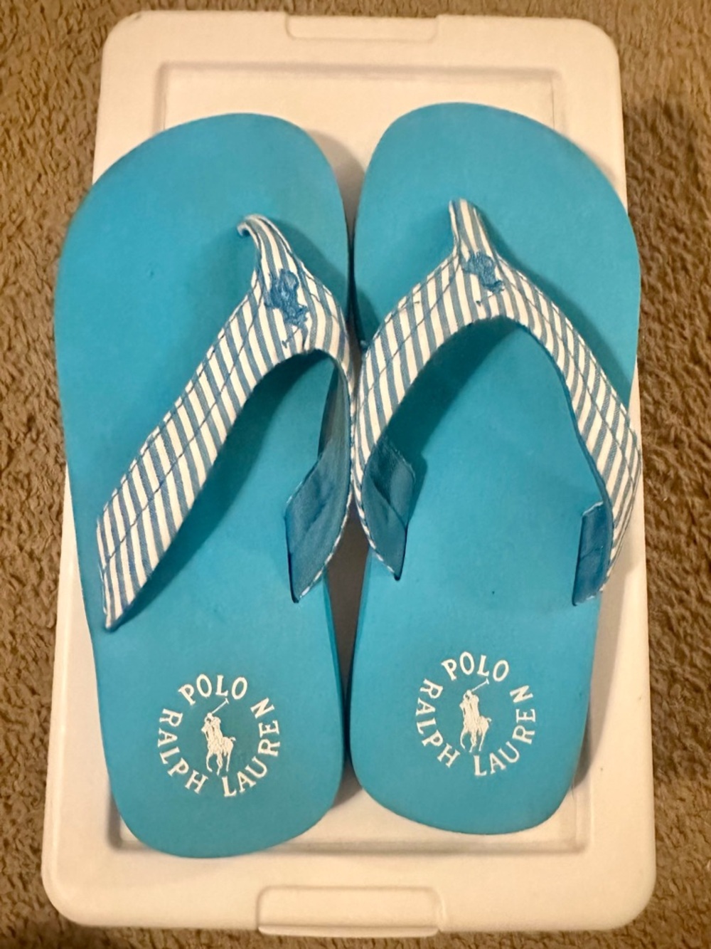 Polo by Ralph Lauren Turquoise Blue Striped Flip Flops